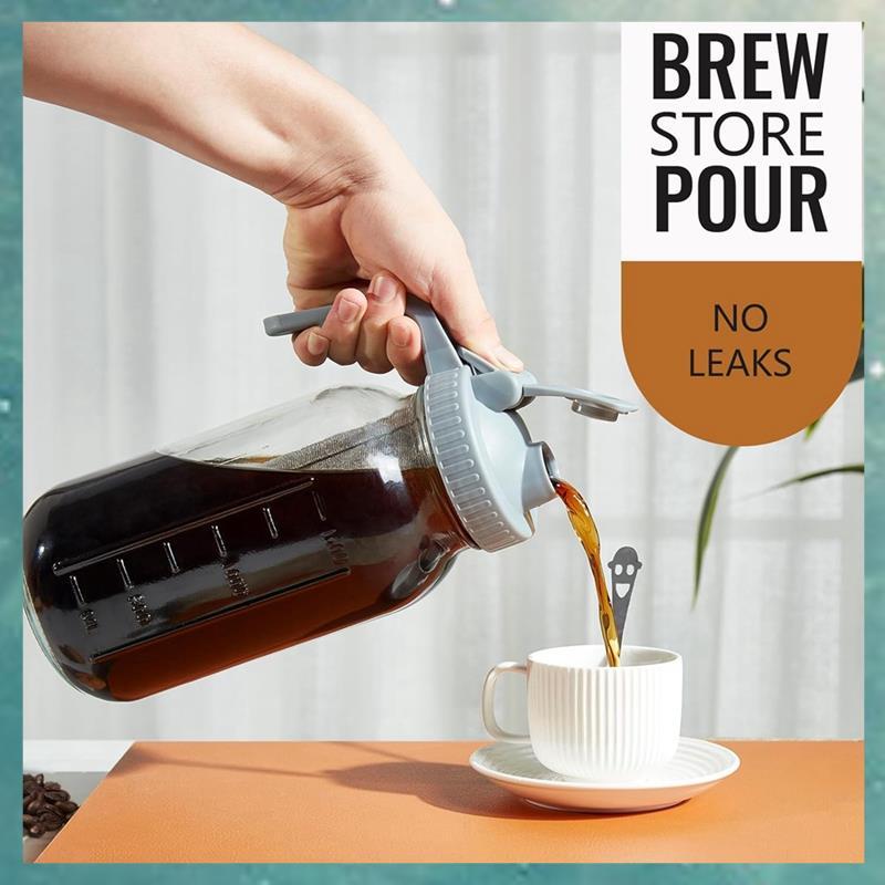 [uhktyltui.vn] Máy pha cà phê Cold Brew Máy pha trà đá Cold Brew Bình đựng cà phê 64Oz, Bình đựng cà phê lạnh bằng thủy tinh dày Nắp nắp lật có tay cầm