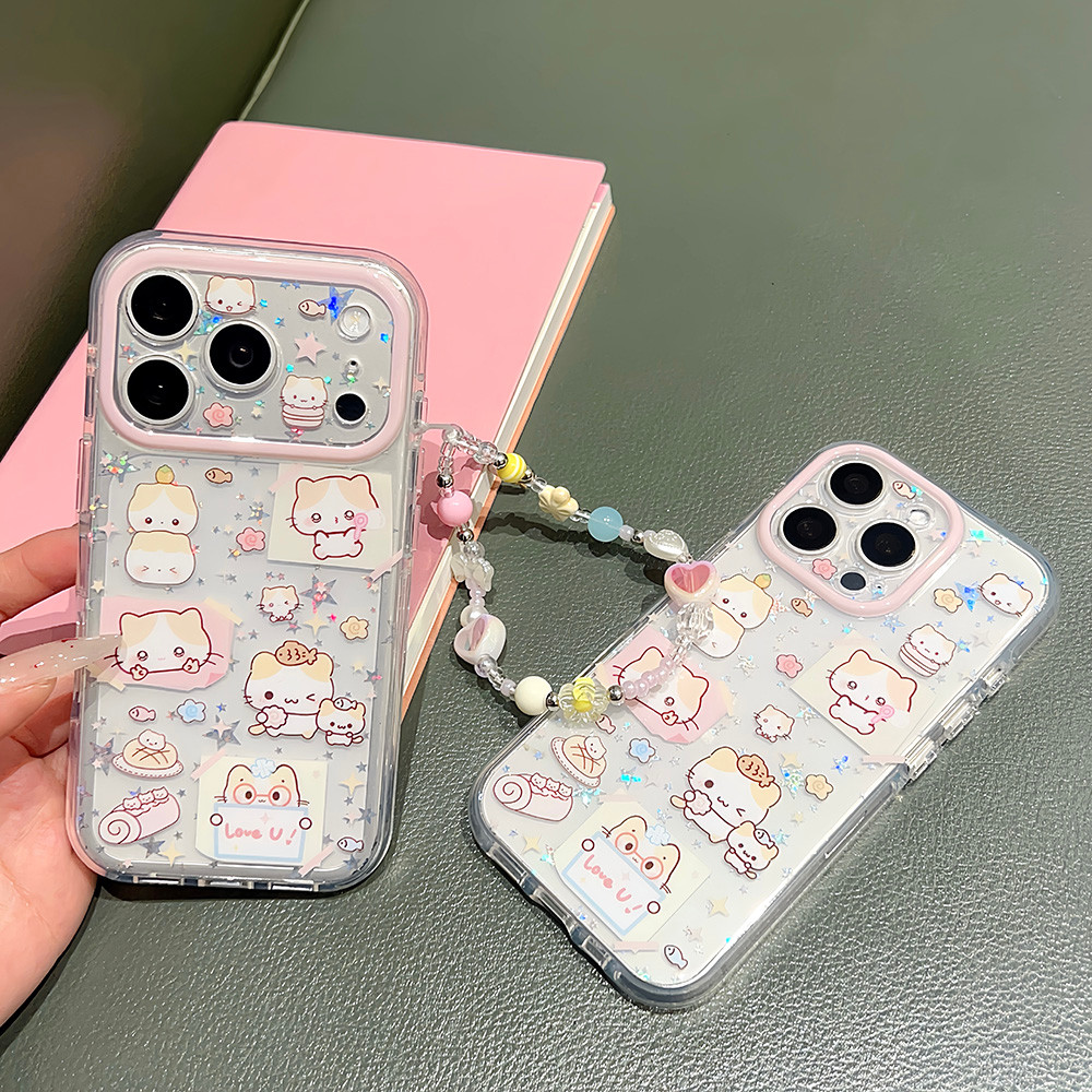 Ốp điện thoại Acrylic Star Cat Chain cho iPhone 17 Pro Max 16 15 Pro Max Vỏ bảo vệ chống sốc