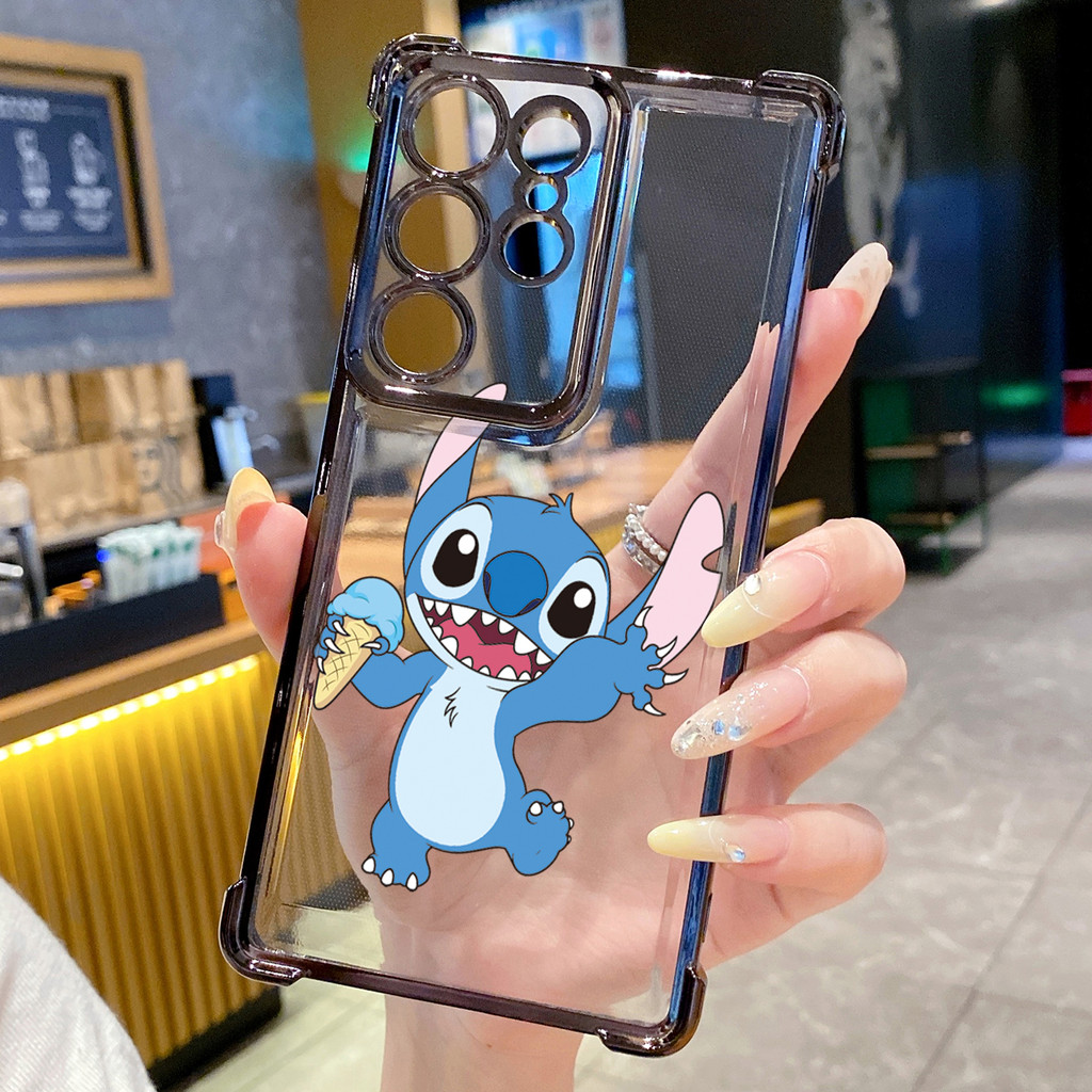 Tương thích với Samsung Galaxy S25 S24 S23 Ultra S22 Plus S21 FE S20 Icecream Couple Stitch Clear Plating Case Chống rơi