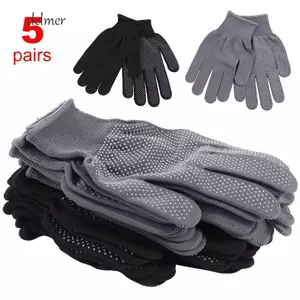Găng tay làm việc DELMER 5 đôi, Găng tay làm việc thoáng khí bằng Nylon, Găng tay bảo hộ lao động chống bẩn chống trượt đơn giản ngoài trời
