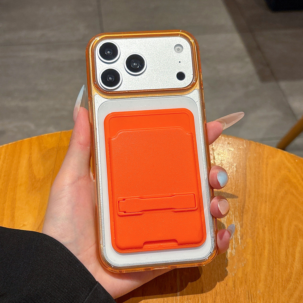 Túi đựng thẻ 2 trong 1 Giá đỡ vô hình Vỏ điện thoại Acrylic cho iPhone 17 Pro Max 16 Plus 15 14 13 Vỏ bảo vệ chống sốc