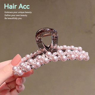 T Sang Trọng Phong Cách Mới Ngọc Trai Hồng Lớn Lấy Kẹp Hàng Ngày Đi Lại Đầu Lưng Full Tấm Tóc Ngọt Cá Mập Kẹp