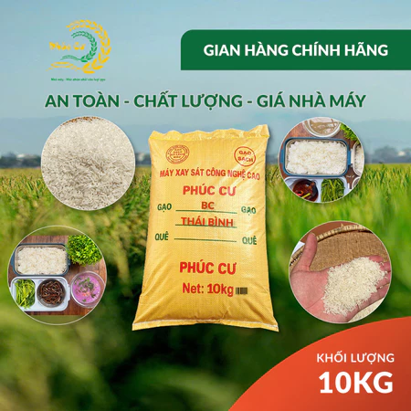 Gạo Phúc Cư | 10KG Gạo BC Thái Bình (LOẠI NGON) Hạt Dài Cơm Mềm Thơm Ngon