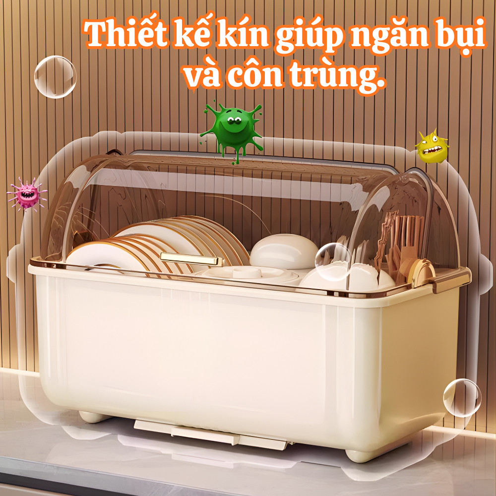 Hộp Đựng Chén Bát Có Nắp Đậy Chống Bụi DINO, Khay Úp Bát Chống Côn Trùng Tặng Kèm Ống Đựng Đũa Tiện Lợi