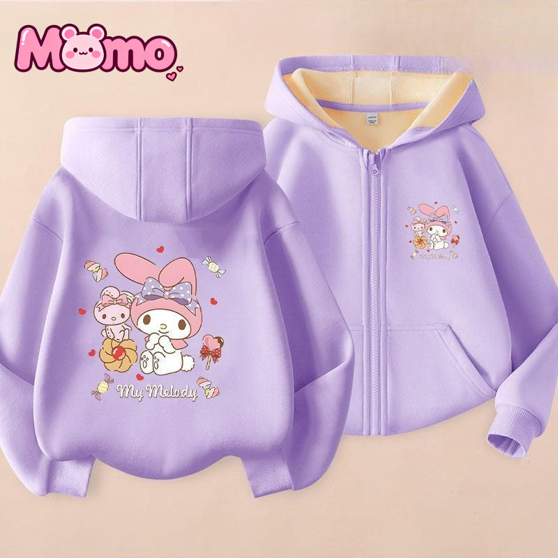 Giai Điệu Mới, Cinnamoroll Họa Tiết In Hình Dây Kéo Áo hoodie Cho Bé Trai Và Bé Gái Cùng Phong Cách Bông Tai Kẹp Giải Trí Lót Lông Cừu Ấm Áp Có Mũ Trùm Đầu Dài Tay