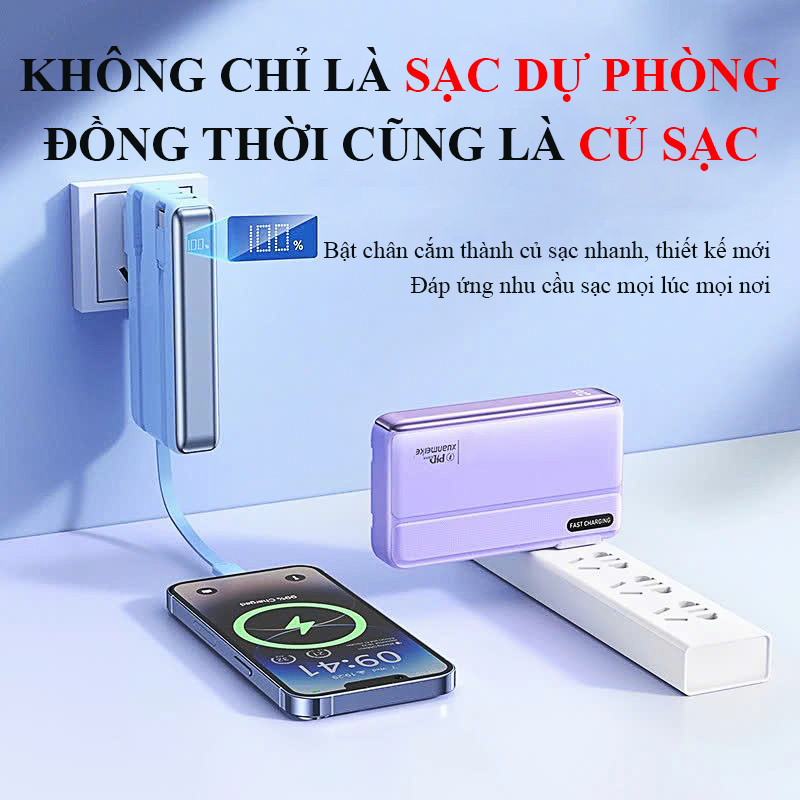 Sạc Dự Phòng Sạc Dự Phòng 30000mAh Đa Năng 3in1 Sạc Nhanh 22,5W Tích Hợp Dây Sạc Nhiều Thiết Bị