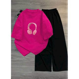 Sét bộ quần  ống rộng cạp chun hack dáng đen + mix áo phông  tay lỡ mùa hè-Hình tai nghe thubaaa