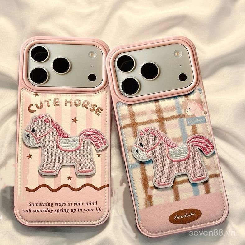 Ốp Điện Thoại Thích Hợp Cho iPhoneX XS XR XSMAX 11 12 13 14 15 16 17 Pro max Plus Air Dễ Thương Ba Chiều Thêu Màu Hồng Pony Chống Sốc Chống Sốc Vỏ Bảo Vệ Bao Gồm Tất Cả Y7S
