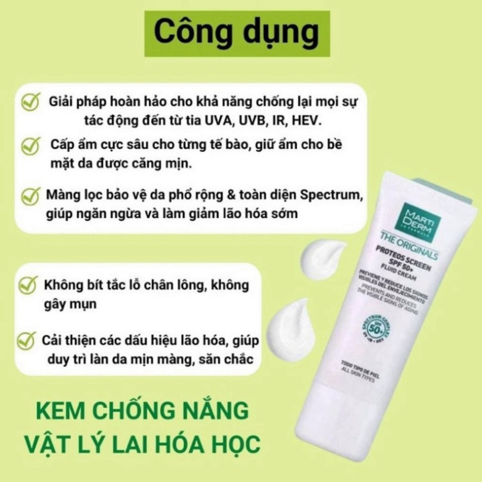 Kem Chống Nắng MartiDerm Proteos Screen SPF50+ 40ml - Bảo Vệ Phổ Rộng, Chống Ánh Sáng Xanh, Chống Lão Hóa