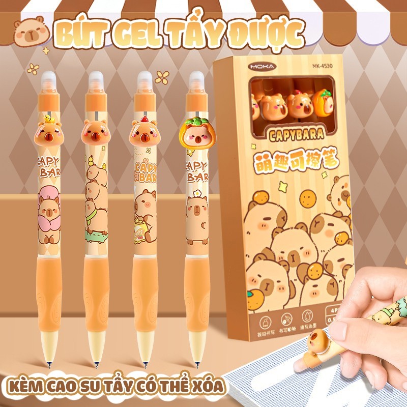 Bút mực xoá được họa tiết Capybara cute – Bút gel ngòi 0.5mm mực xanh, viết êm không mỏi tay, lý tưởng cho học sinh dùng