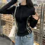 Thiết Kế Sense Niche Bar Dây Kéo Đứng Cổ Áo Thun Dài Tay Nữ Xuân Thu Slim-Fit Sang Trọng Thể Thao Thường Ngày Ngoài Trời Top