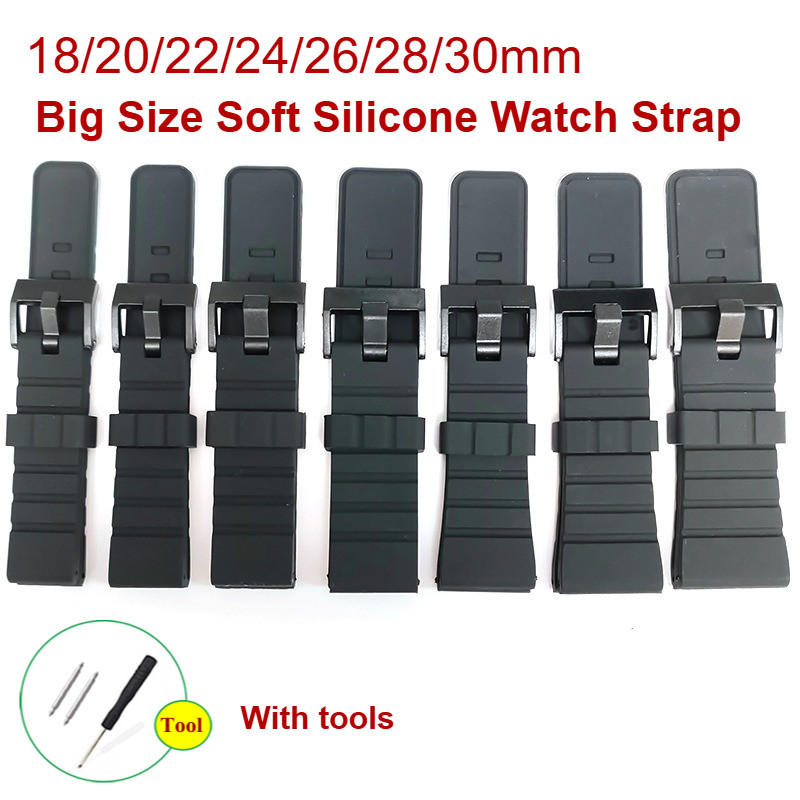 18 / 20 / 22 / 24 / 26 / 28 / 30mm Kích Thước Lớn Đen Dây Đeo Đồng Hồ Silicon Dây Đeo Đa Năng Thay Thế Cho Nam Nữ Trẻ Em Học Sinh Cao Su Mềm Nhựa Đồng Hồ Vòng Tay Chống Thấm Nước