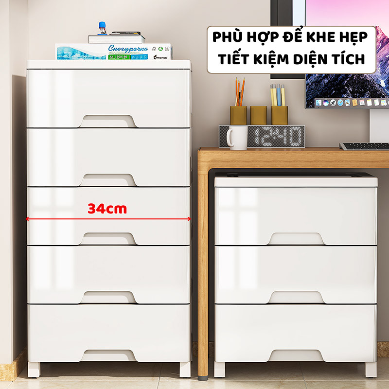Tủ Nhựa Ngăn Kéo Khe Hẹp ENODA HOME, Tủ Đựng Đồ Nhiều Tầng Lắp Ghép Đơn Giản Có Bánh Xe Di Chuyển Dễ Dàng TUN016