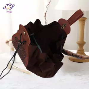 HFTOY Retro Da Xúc xắc Túi Khay Dây Rút Tiền Xu Ví Eo Túi Bảo Quản Cho Đồng Xu Dices Phụ Kiện Nhỏ ~