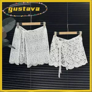Váy ren GUSTAVA, Váy cạp cao thiết kế mỏng vừa vặn, Micro co giãn thanh lịch phong cách Hàn Quốc có thắt lưng Váy chữ A Quần áo nữ