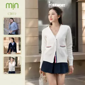 Áo khoác cardigan nữ kẻ sọc, cổ V, len dệt sợi mềm mại cao cấp, thời trang, thanh lịch MỊN