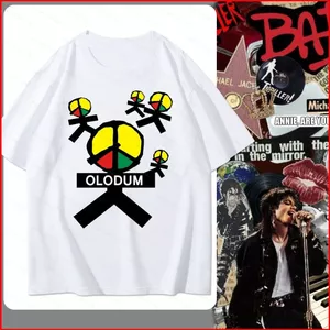 GC1 Michael Jackson lưu niệm Áo thun cotton dày Áo hòa bình và tình yêu OLODUM tay ngắn GC1