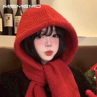 MISMEMO Mũ Dệt Kim Đỏ Nữ Thu Đông Năm Mới Bảo Vệ Tai Có Mũ Trùm Đầu Yếm Giữ Ấm Balach Lafa Mũ