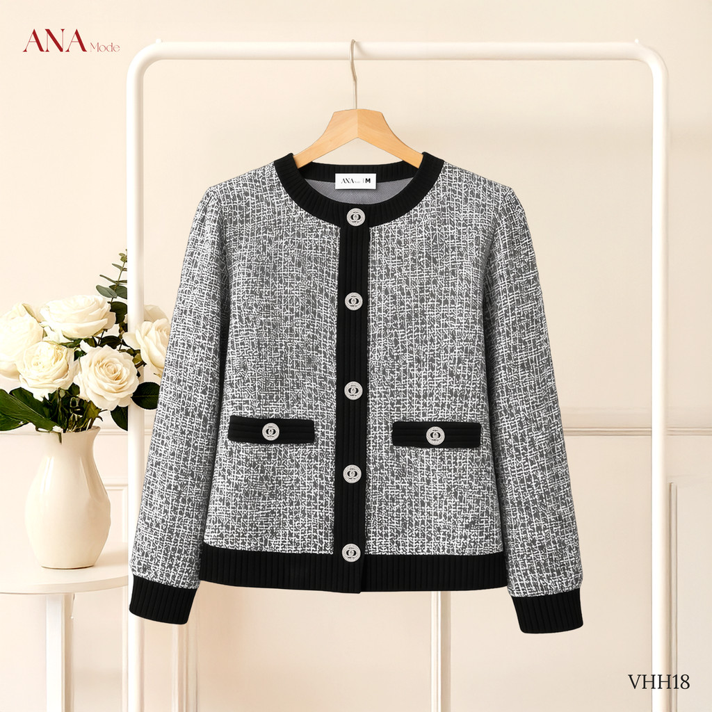 Áo Khoác Sang Trọng Trung Niên ANA Mode Chất Liệu Tweed Thun Cao Cấp Quà Tặng Mẹ AH25VHH18