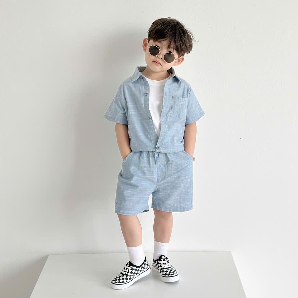 Bộ quần áo SƠ MI DENIM CHO BÉ TRAI, Bộ quần áo đi học đi chơi cho bé