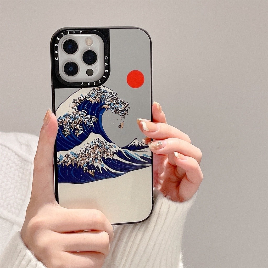 CASET Gương Từ Tính Ngộ nghĩnh Chó Nhật Bản Làn Sóng Vĩ Đại Của Kanagawa Ukiyo-e Art Vỏ Cứng Tương Thích Cho iPhone 17 Pro Max Air Plus 16 / 15 / 14 / 13 / 12 / 11