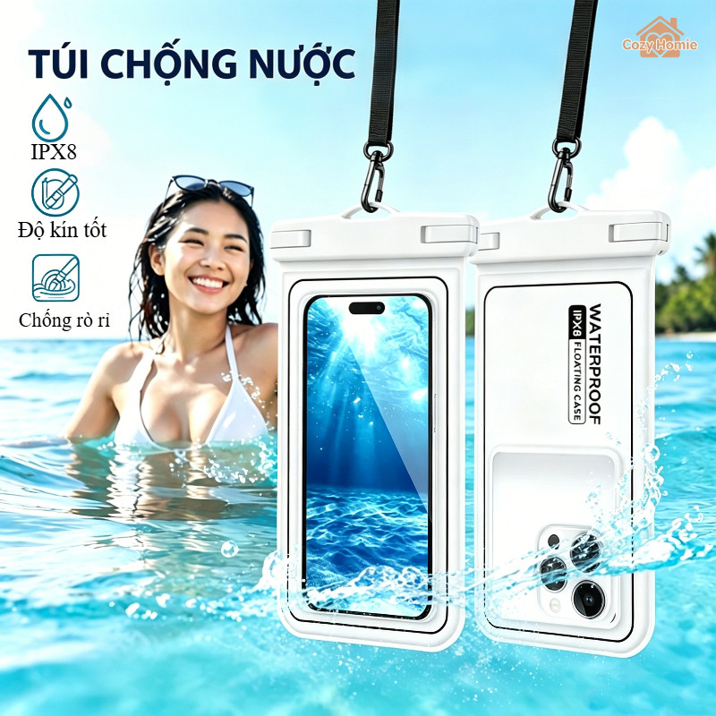 Túi đựng điện thoại chống nước IPX8, chất liệu PVC trong suốt, khả năng chống nước tuyệt vời, màn hình cảm ứng nhạy