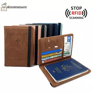 Cheenm Nam Nữ RFID Vintage Kinh Doanh Hộ Chiếu Có Giá Đỡ Đa Năng ID Da PU Ví Phụ Kiện Du Lịch VN