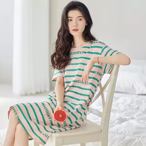 Váy ngủ nữ ngắn tay mùa hè Váy dài vừa phải hoạt hình thường ngày Bộ đồ ngủ nữ Homewear