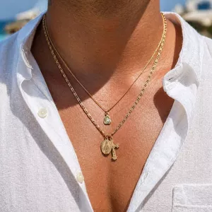 Vòng cổ mặt dây chuyền chữ thập & huy chương bằng vàng Unisex - Zircon giọt nước hai lớp - Chữ thập huy chương tôn giáo - Dây chuyền có thể điều chỉnh 51-60cm - Trang sức hàng ngày cổ điển