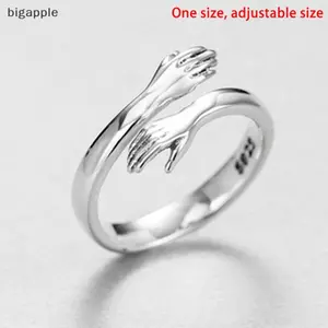 Bigapple Bạc 925 Trang Sức Tình Yêu Ôm Nhẫn retro Thời Trang Triều Chảy Vòng Mở RDG