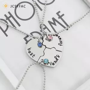 JCSYFAC 3 Cái / bộ Trái Tim Chia Mặt Dây Chuyền Nelace Người Bạn Thân Nhất Bff Tình Bạn Cặp Đôi Nelace Trang Sức Thời Trang Mới