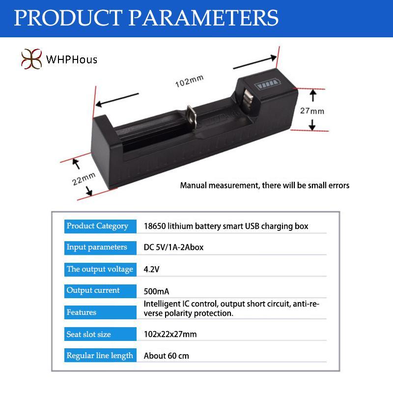 < WHPHous-t > Bộ sạc khe đơn thông minh USB đa năng 18650 Đồ chơi đèn pin sạc Lithium 26650 3.7V-4.2V Chiếu sáng đẹp