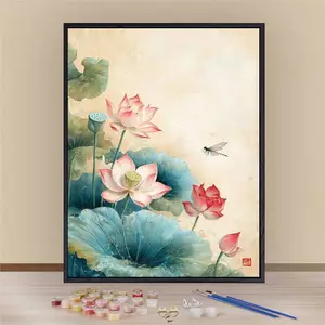 Phong Cách Trung Hoa Sen Thanh Lịch Không Khung Vải Chống Thấm Nước Lõi Tranh, Áp Phích Nghệ Thuật Treo Tường Hoa Thẩm Mỹ Cho Phòng Khách Trang Trí Nhà