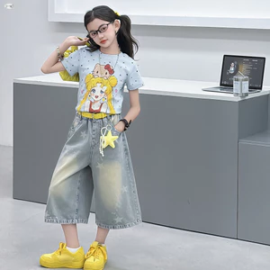 Bé Gái Chấm Bi Ngắn Tay Mùa Hè Phiên Bản Hàn Quốc Trẻ Em Hoạt Hình Cô Gái Xinh Đẹp In Hình Top