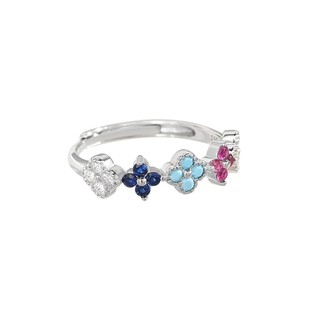 Nhẫn bạc nữ S925 với thiết kế cỏ bốn lá zircon, phong cách retro ngọt ngào cho mùa hè