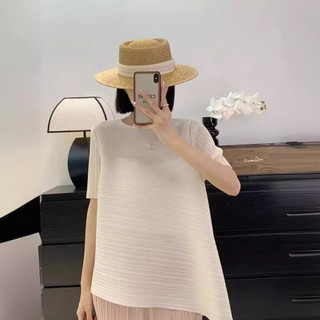 Miyake Xếp Ly Nữ Nữ Tay Ngắn Không Đều Áo Sơ Mi Nữ Niche Thiết Kế Top Không Tay Top Nữ Mùa Hè Phong Cách Lười