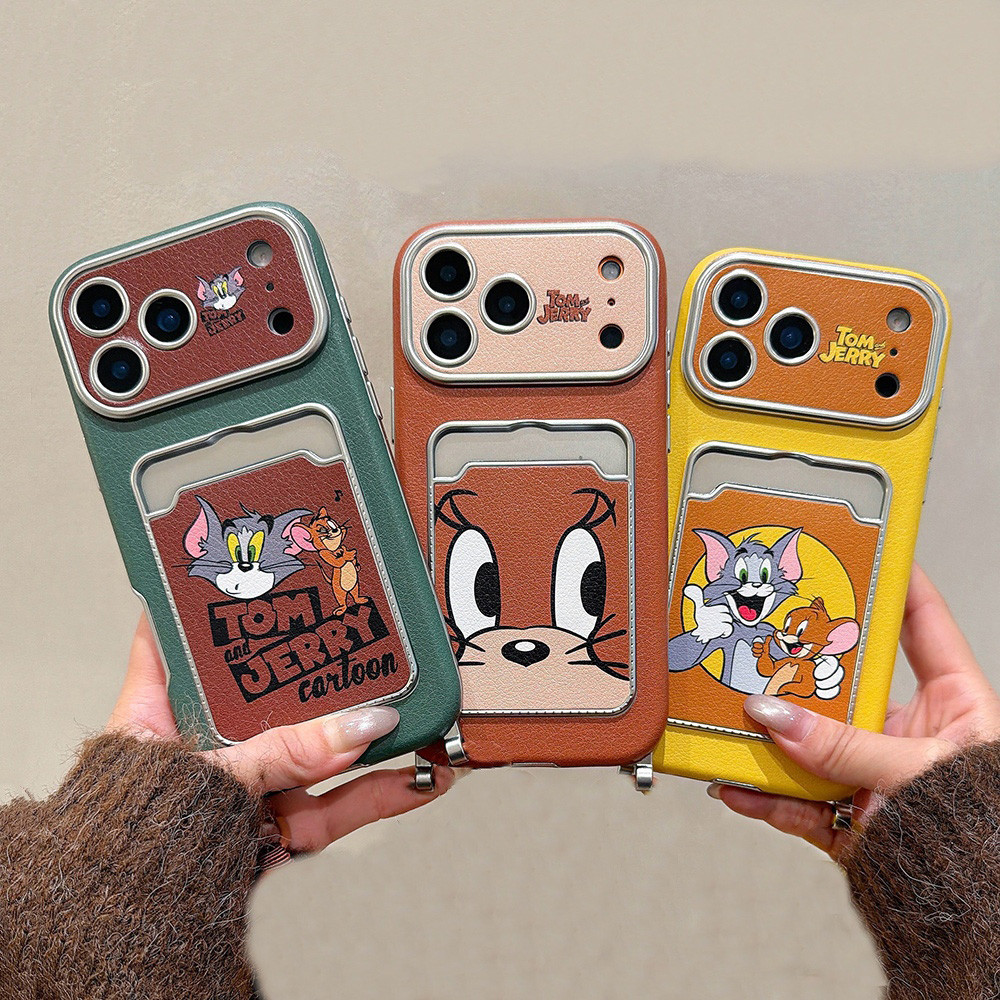 Túi đựng thẻ hình chuột mèo hoạt hình Mạ da Vỏ điện thoại cho iPhone 17 Pro Max 16 15 14 13 Vỏ bảo vệ chống sốc