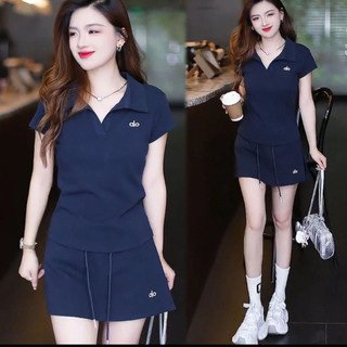 [Pre-Order]-Bộ thời trang thường ngày, cạp cao, cổ polo mùa hè thanh lịch, bộ đồ thể thao ngoài trời