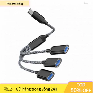 【24H】Cáp chia 1 cổng Type C ra 3 USB, hỗ trợ sạc 10W - Giải pháp kết nối đa thiết bị trên ô tô, dành cho camera hành trì