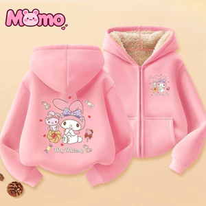 Giai Điệu Mới, Cinnamoroll Họa Tiết In Hình Dây Kéo Áo hoodie Cho Bé Trai Và Bé Gái Cùng Phong Cách Bông Tai Kẹp Giải Trí Lót Lông Cừu Ấm Áp Có Mũ Trùm Đầu Dài Tay