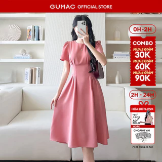 Đầm nữ GUMAC form A xòe tay ngắn có chiết ly eo  LDF0801