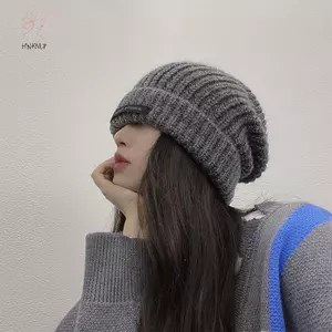 HNKMP Rời Mũ Đan Lớn Unisex Mũ Len Mohair Miếng Dán Mặt Nhỏ Ấm Áp Mũ Lạnh Mái Vòm Độ Đàn Hồi Cao Mũ Quần Áo Collocation.