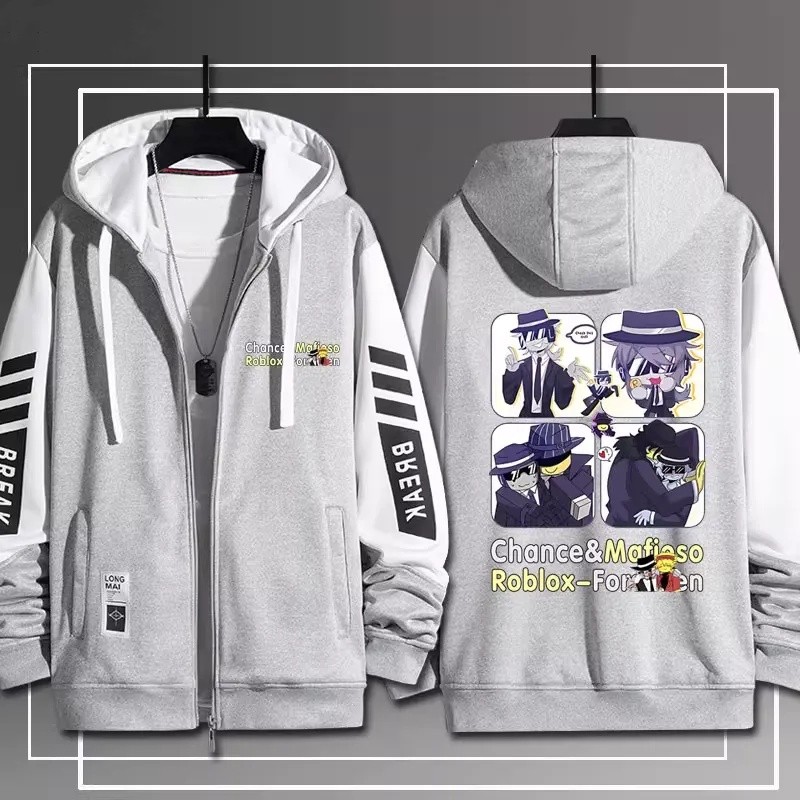 BS1 Roblox Forsaken hoạt hình anime dây kéo Áo khoác áo khoác Unisex Top SB1