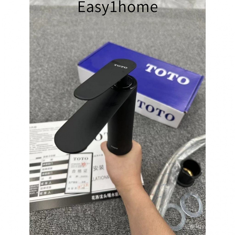 Vòi Chậu Rửa Một Lỗ Hoàn Toàn Bằng Đồng TOTO Mới Phòng Tắm Van Trộn Nóng Lạnh Chậu Rửa Chậu Rửa Chậu Rửa Vòi Đen Lạnh Đơ