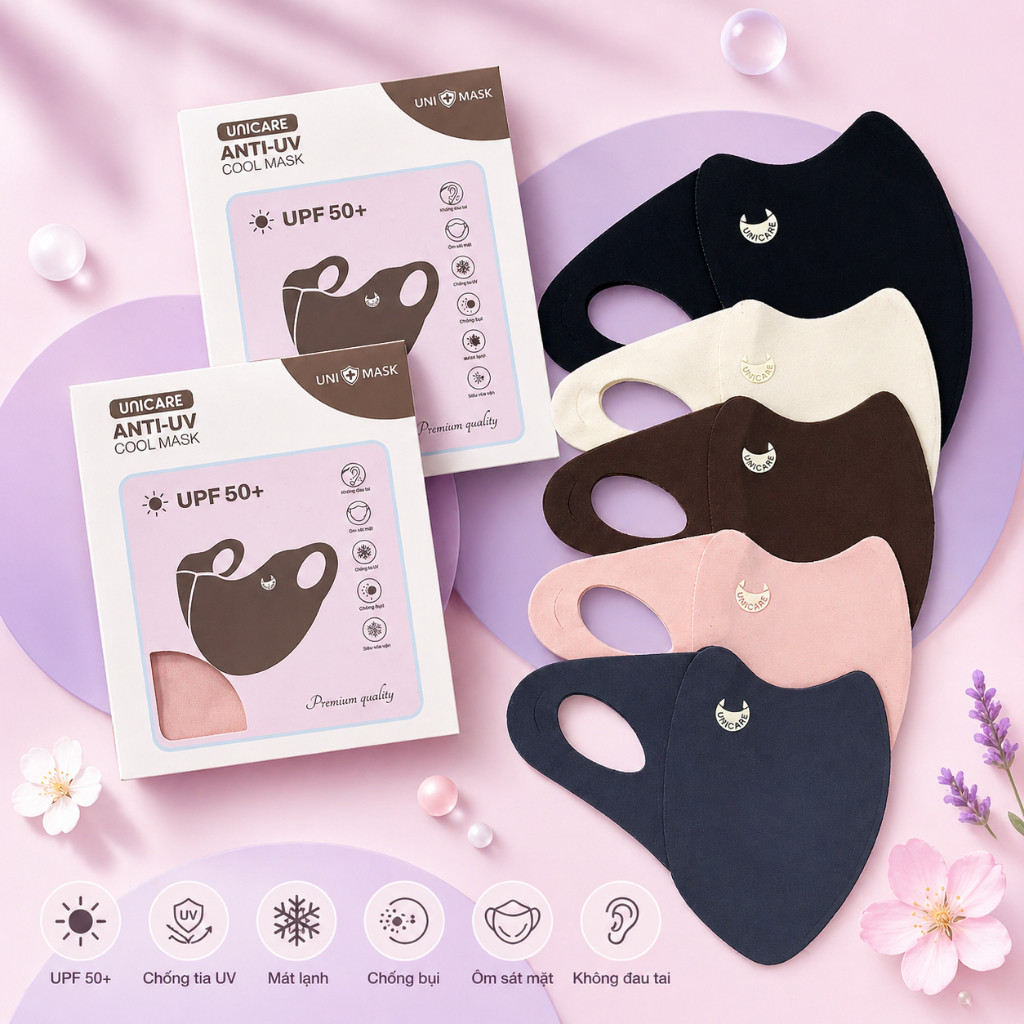 [Giá mở bán] Khẩu trang Unicare Anti UV Cool Mask, khẩu trang chống tia UV  vải mát lạnh mềm mịn - Hàng chính hãng