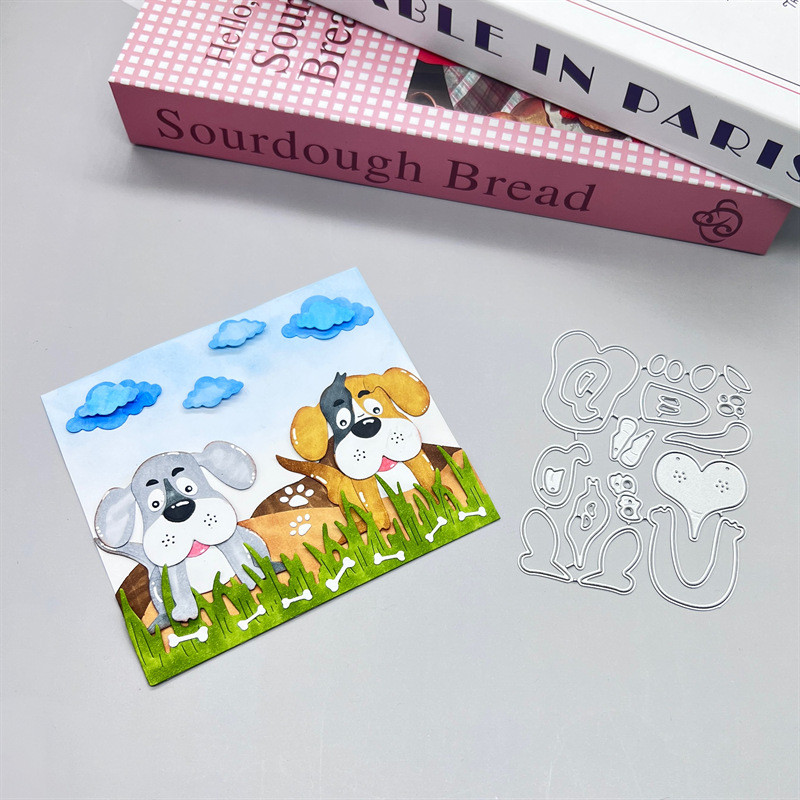 Hoạt Hình Con Chó Con Kim Loại Thép Carbon Cắt Khuôn Handmade DIY Album Ảnh Thiệp Chúc Mừng Cắt Chết Giấy Thủ Công Sổ Lưu Niệm Dập Nổi Khắc Bản Mẫu