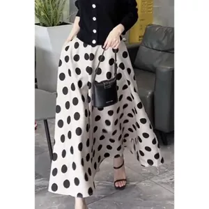 Bao bọc váy chấm bi cho nữ Phong cách mới Váy viền rộng phong cách Pháp