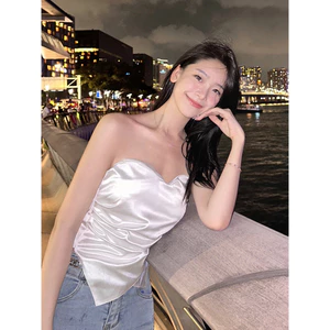 🔥 có hàng sẵn 🔥 mùa hè Áo ống lửng nữ ins Phong Cách Pháp Dây Đeo Bên Ngoài Nữ Mặc Thiết Kế Ngắn Cảm Giác Không Đều Niche Vest Đầu Xuân Top