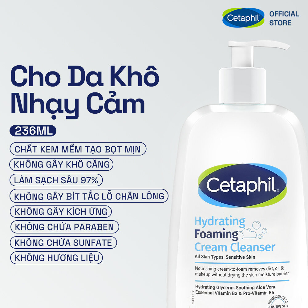 Combo Sữa Rửa Mặt Tạo Bọt Cetaphil Hydrating Foaming Cream Cleanser 236ml + Gel chống nắng Sun SPF 50+ Light Gel 50ml