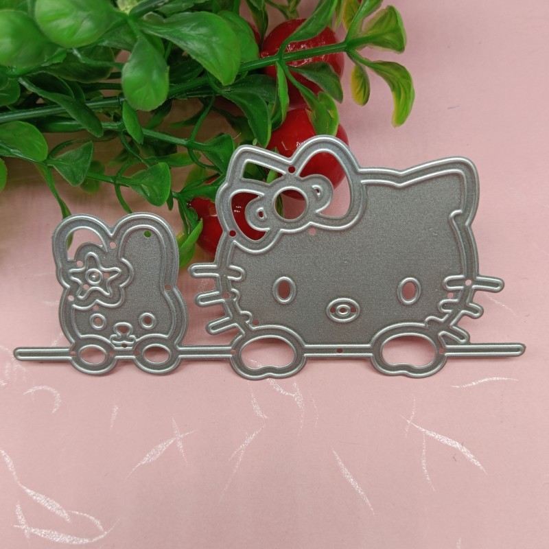Hello Kitty Hoạt Hình Kim Loại Thép Carbon Cắt Khuôn DIY Vải Album Ảnh Thiệp Chúc Mừng Cắt Chết Giấy Thủ Công Sổ Lưu Niệm Dập Nổi Khắc Bản Mẫu